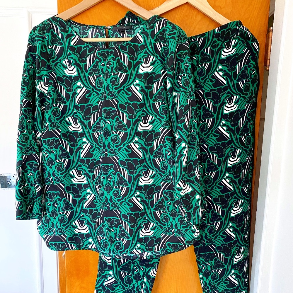 J. Crew Outfit in Emerald Green Art Nouveau Print - Size 10